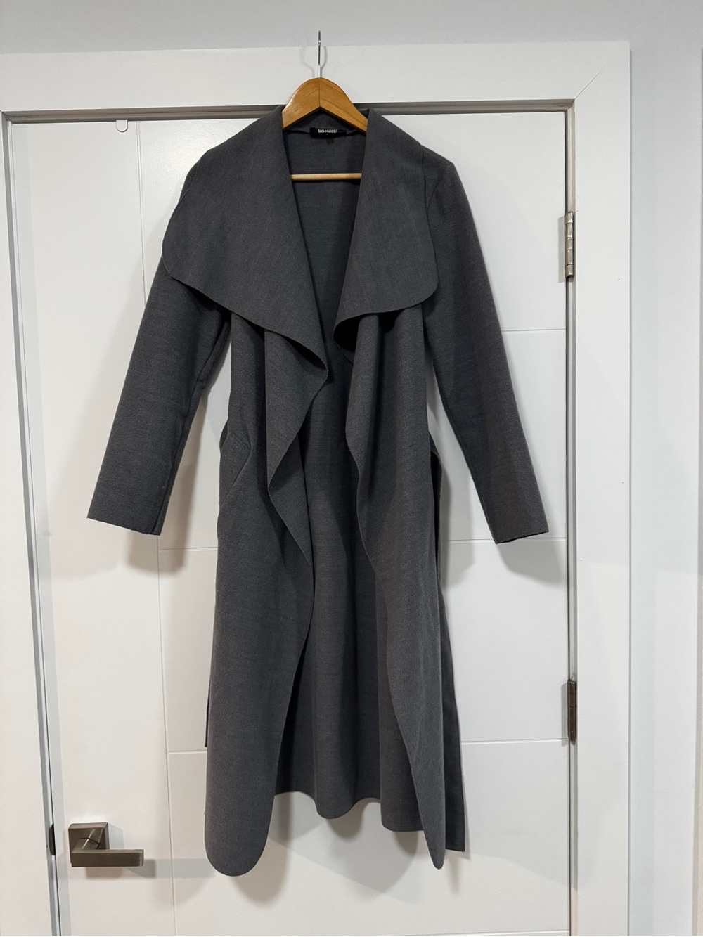 Misguided Gray Long Drape Open Front Coat